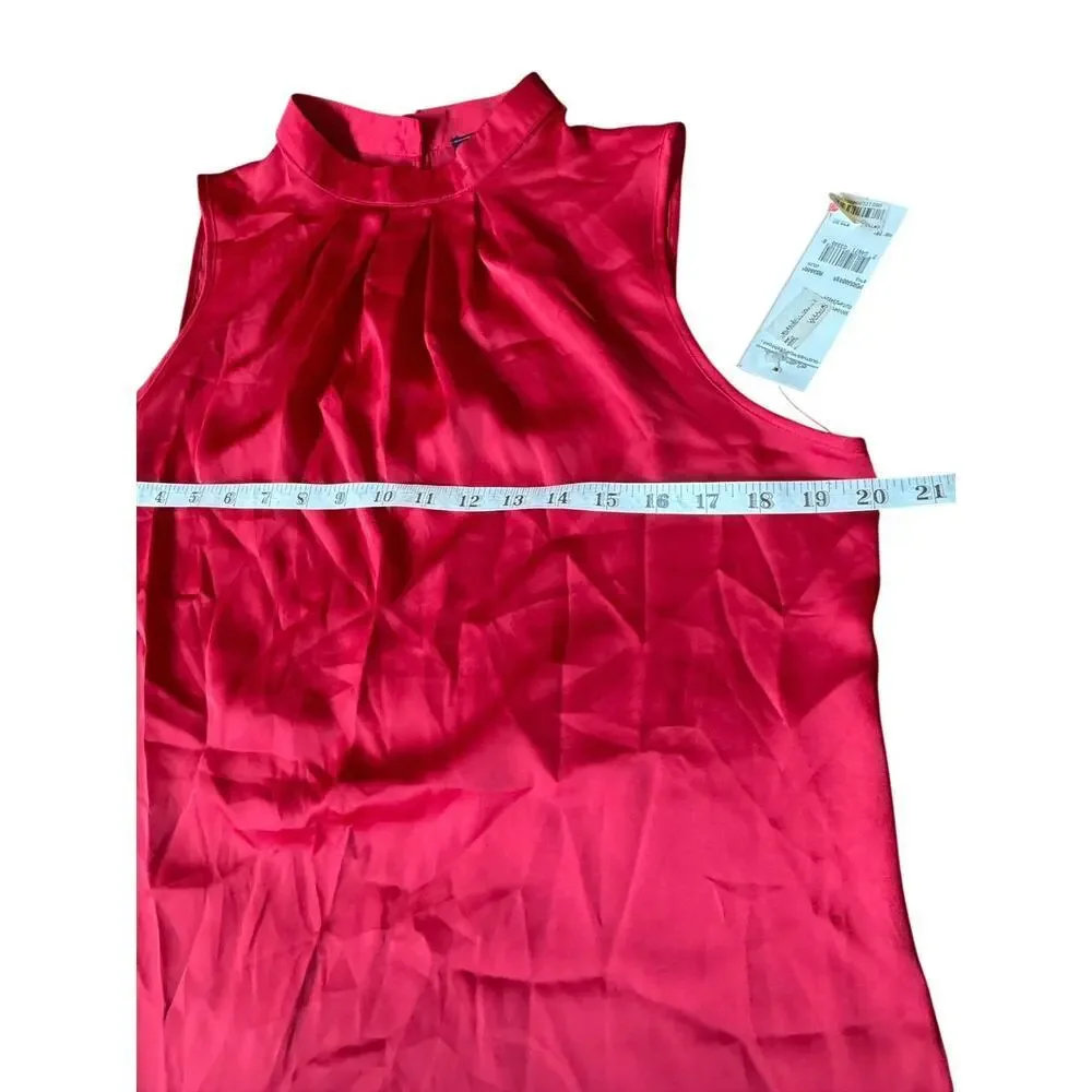 Elementz Petite Red Sleeveless Blouse Pleated Neck Top Size PL New NWT